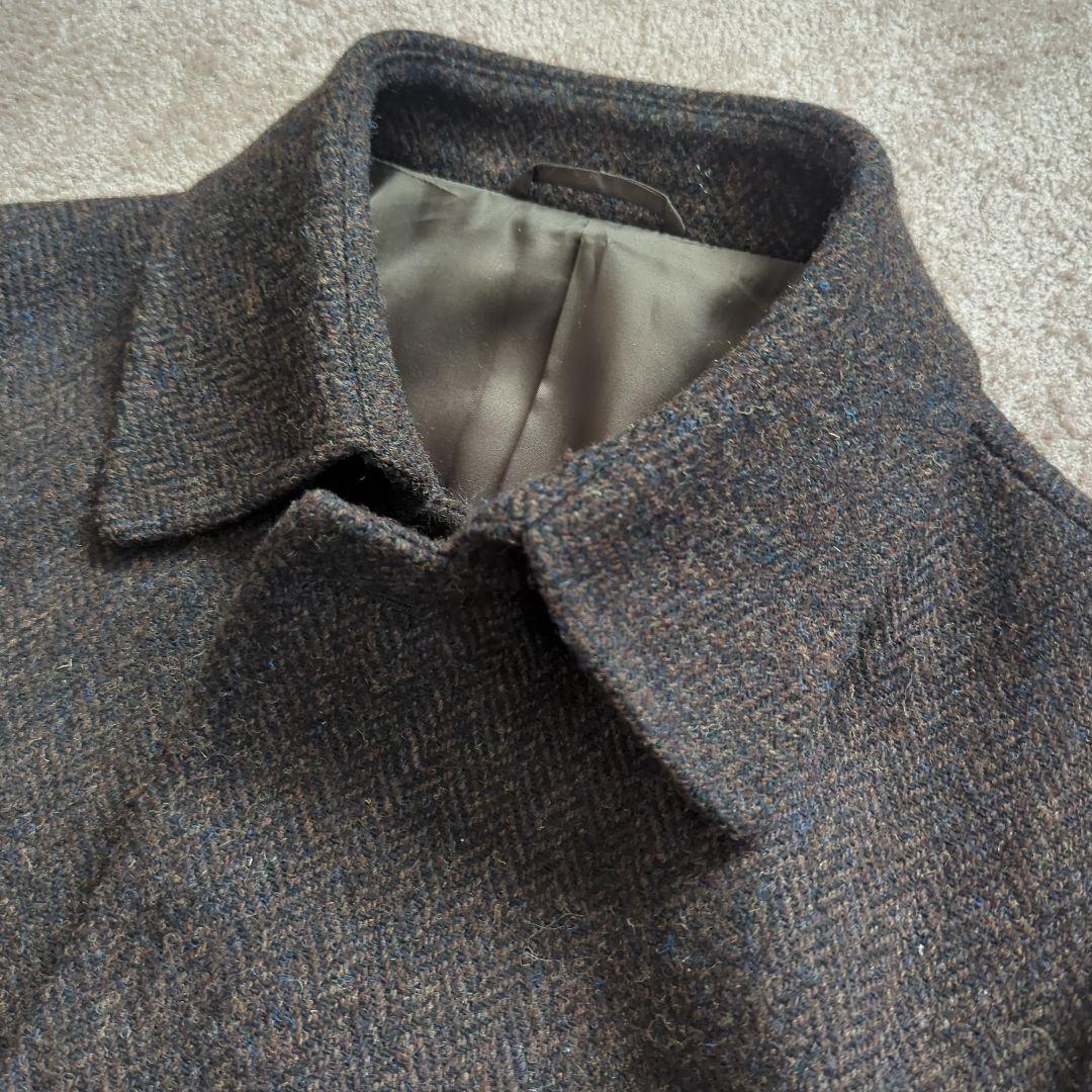 美品TeijinMen'sShopGinzaハリスツイードブラウンウールコートL