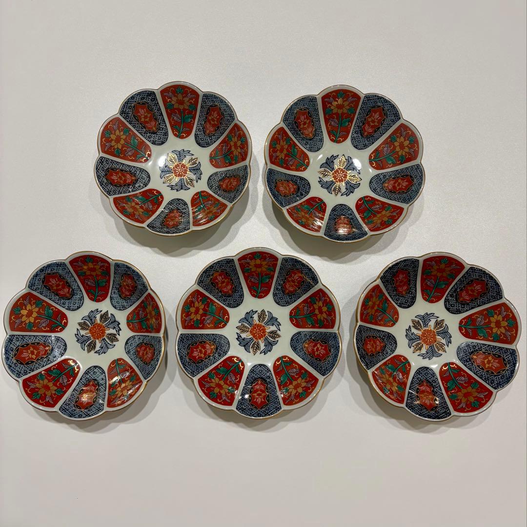 【美品】林九郎窯 色絵金彩 輪花皿 5枚セット