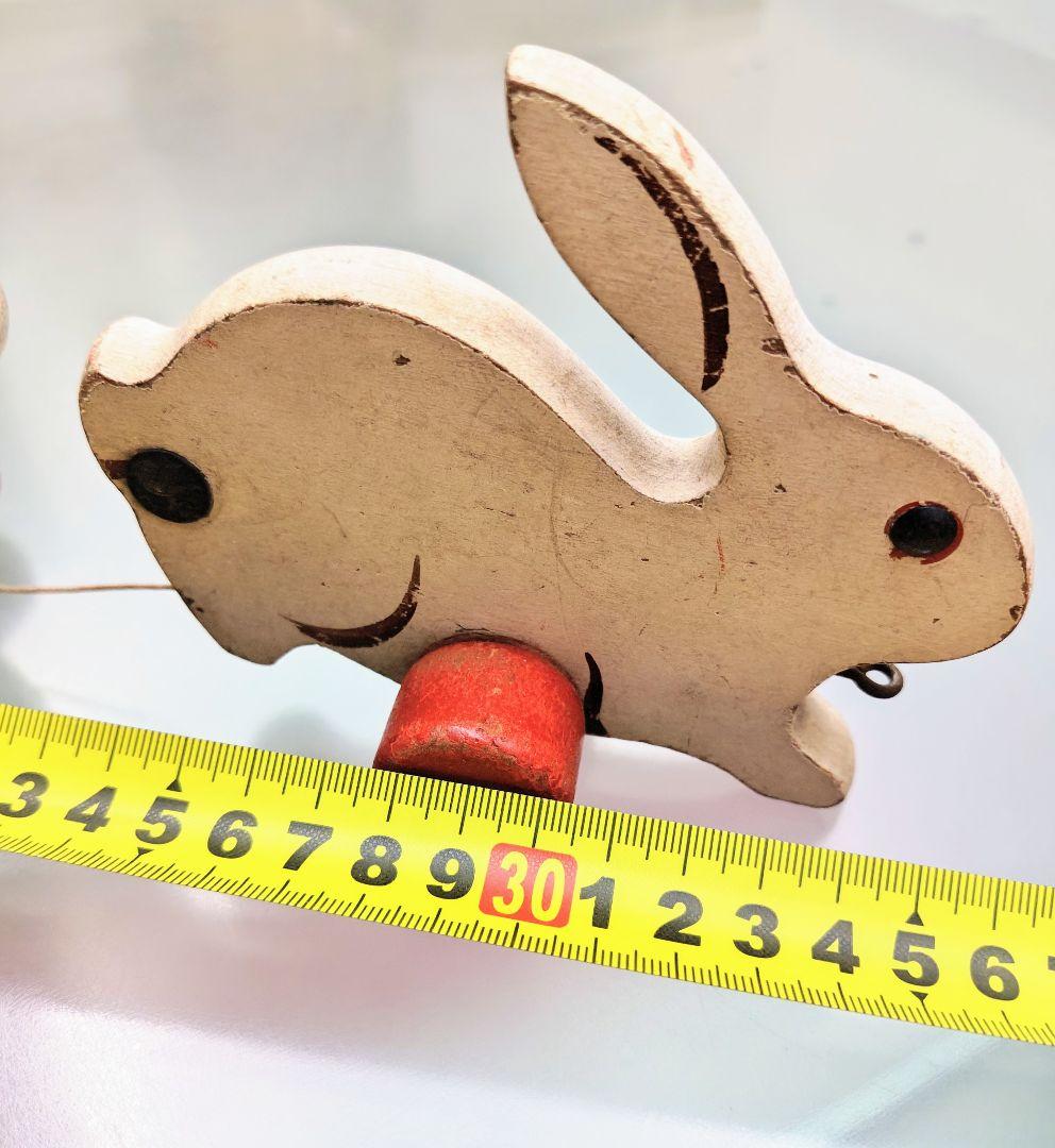 フランスアンティークうさぎの木製プルトイ✩ドイツヴィンテージビスクドール 25㌢