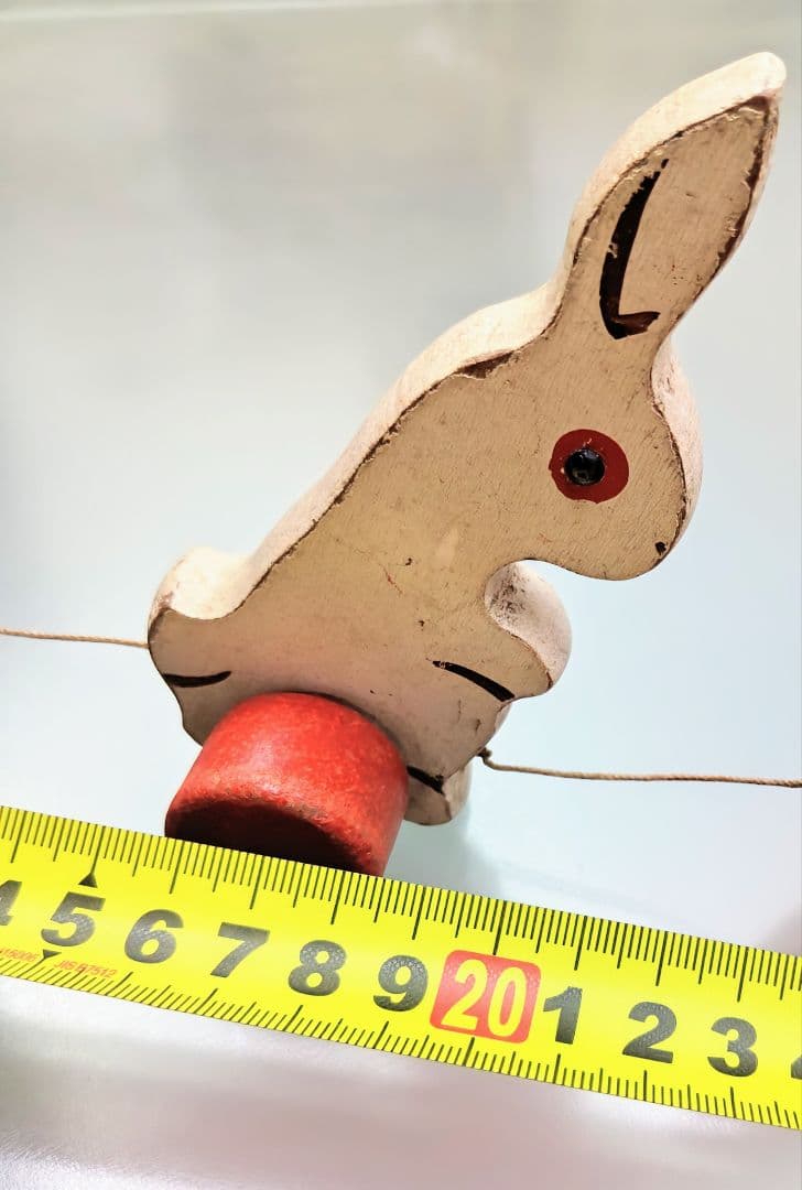 フランスアンティークうさぎの木製プルトイ✩ドイツヴィンテージビスクドール 25㌢