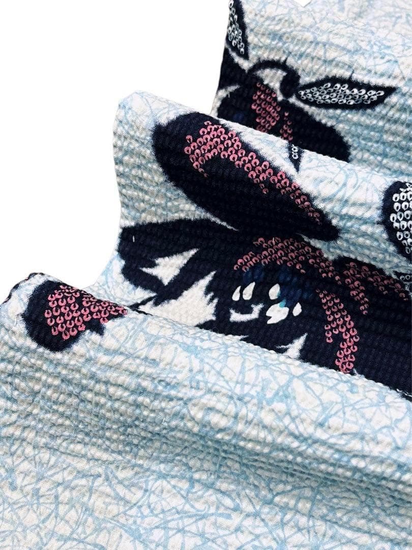 A29 有松鳴海絞り調　美品浴衣 椿　水色　綿