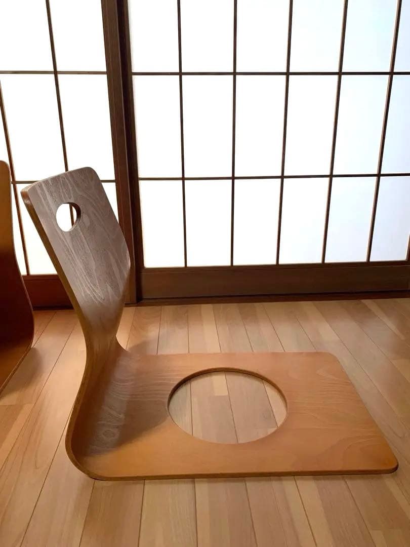 ⭐︎木製 座椅子 4台まとめ売りセット 背もたれ付 和モダン ブラウン 茶色