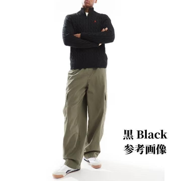 新品タグ付き ラルフローレン ケーブルニット ハーフジップ メンズ 黒 M