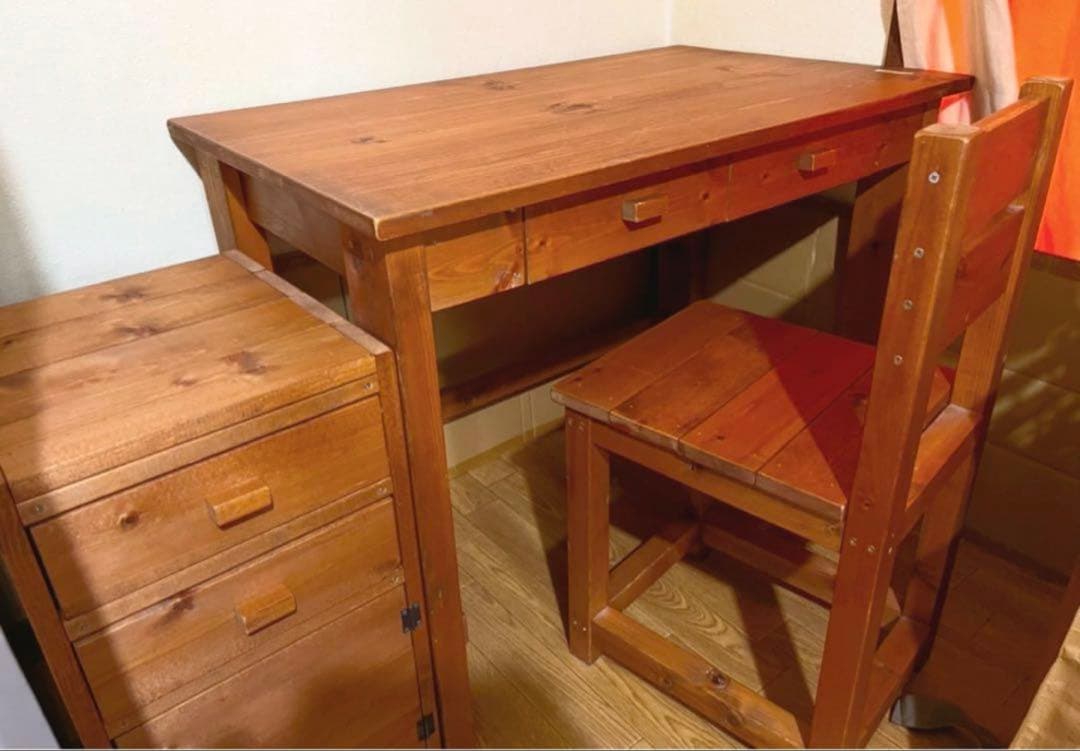 【アンティーク、カントリー】木製デスク•学習机•パソコン机★引き出し有り★無垢材