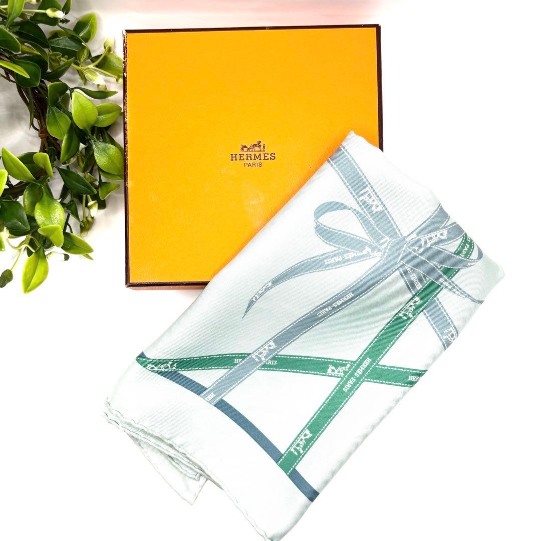 HERMES エルメス スカーフ カレ45 シルク　リボン