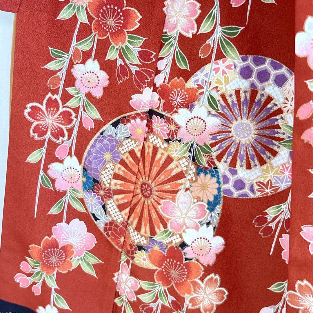 フルセット 七五三7歳女児 茶色地 桜 袋帯 シルバー地 長襦袢付 7292