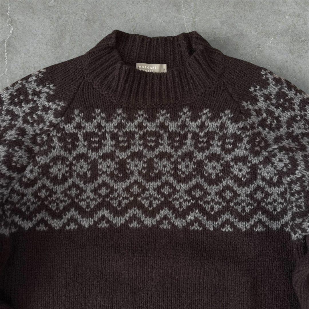 MARGARET HOWELL モックネックニット スコットランド製 ブラウン