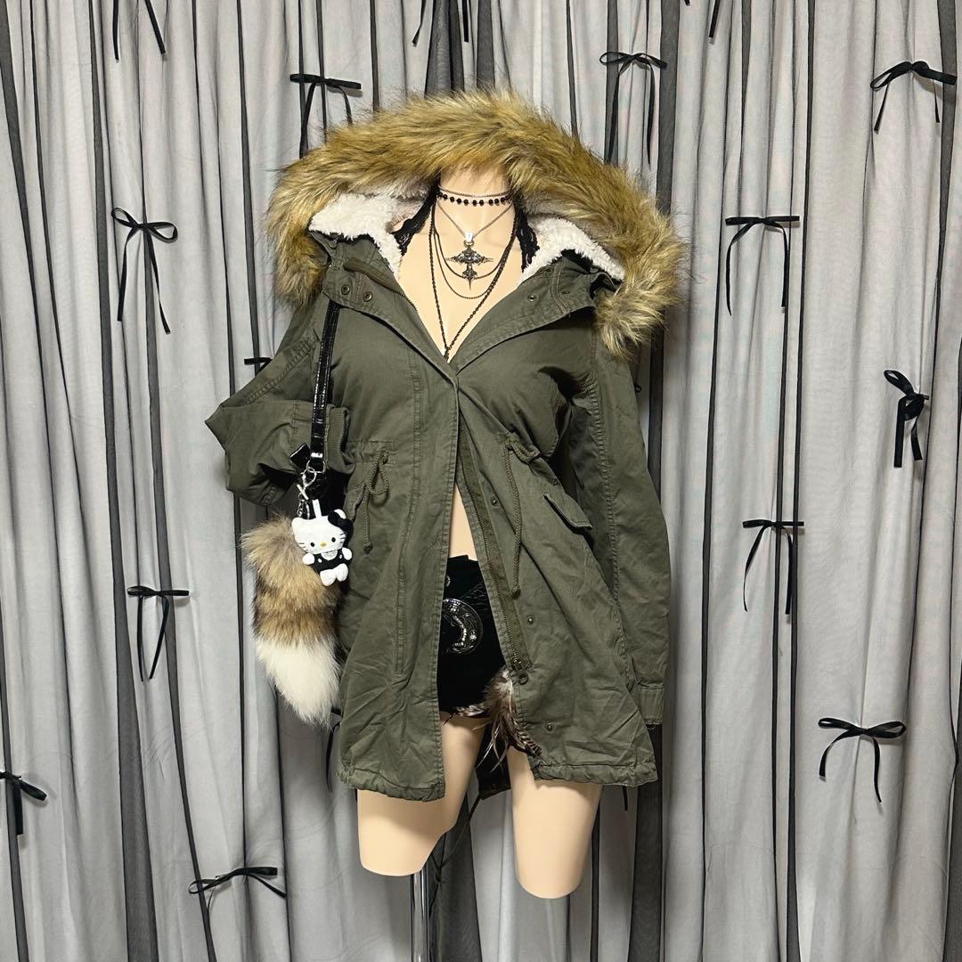 平成ギャルy2k　ファー付きミニタリーモッズコート　フェアリーグランジ　パーカー