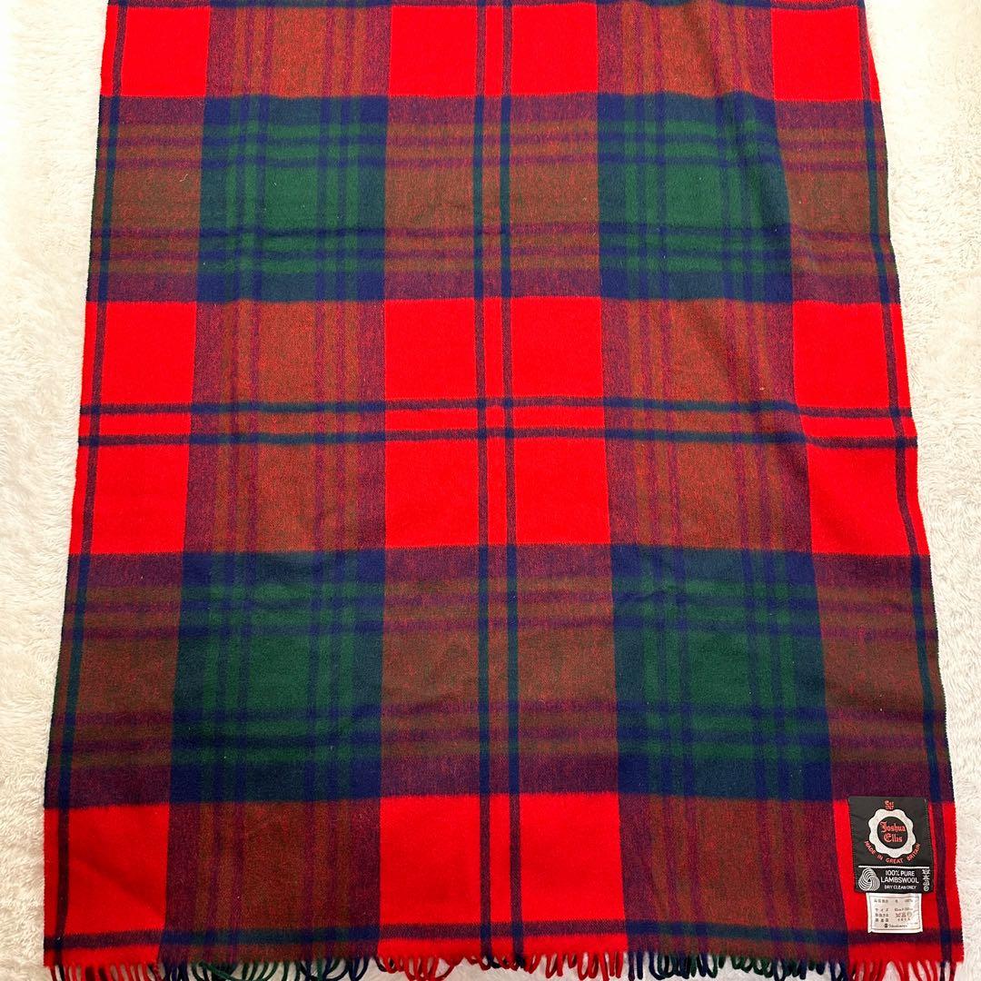 Joshua Ellis チェック　ブランケット大判ストール　赤　ラムウール