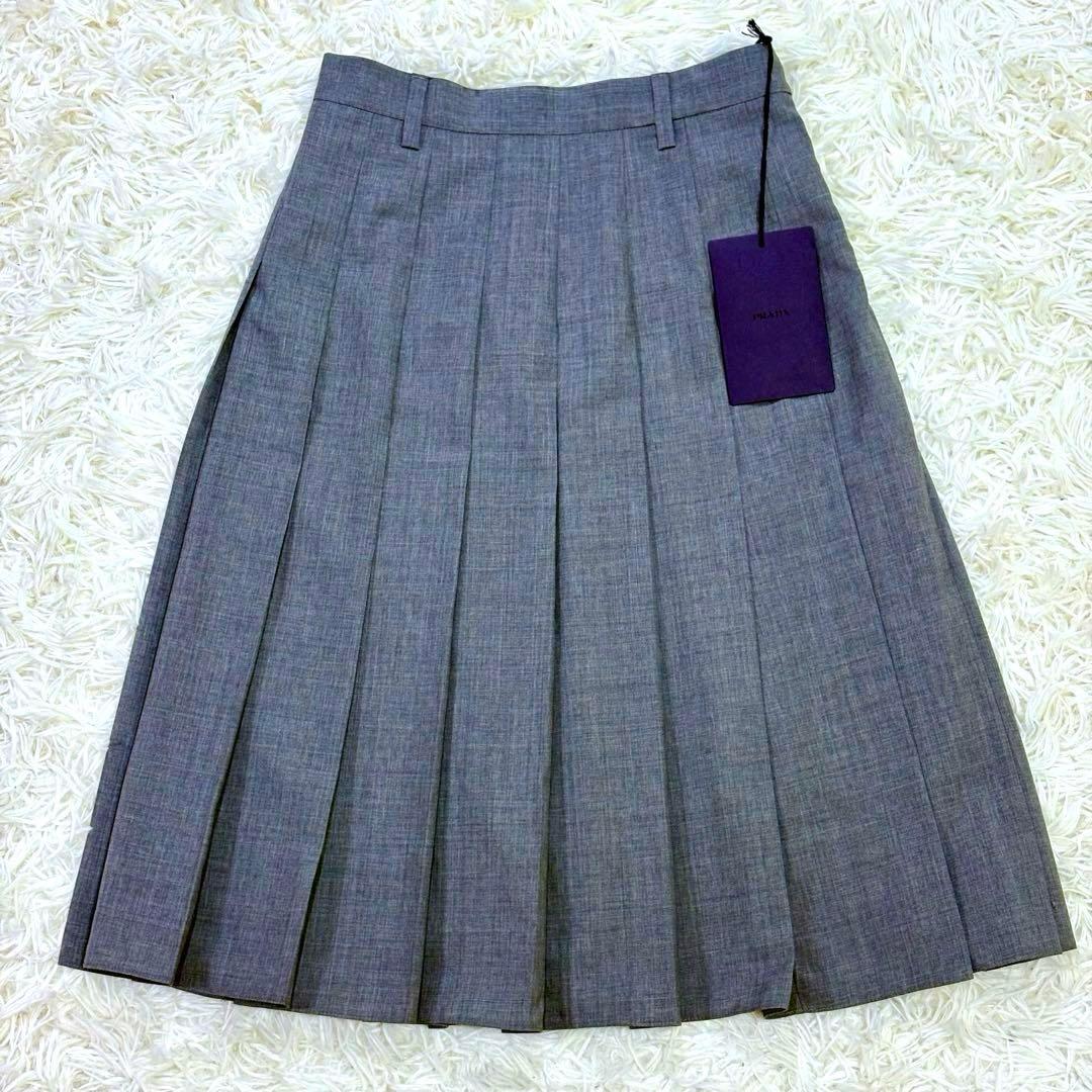 新品 2024年新作 PRADA プリーツ スカート グレー S NFC真贋確認