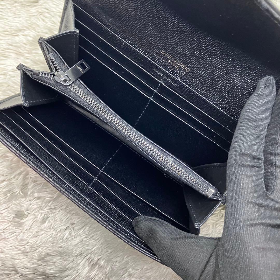 箱付き極美品✨サンローラン 長財布 キャビアスキン カサンドラロゴ ブラック