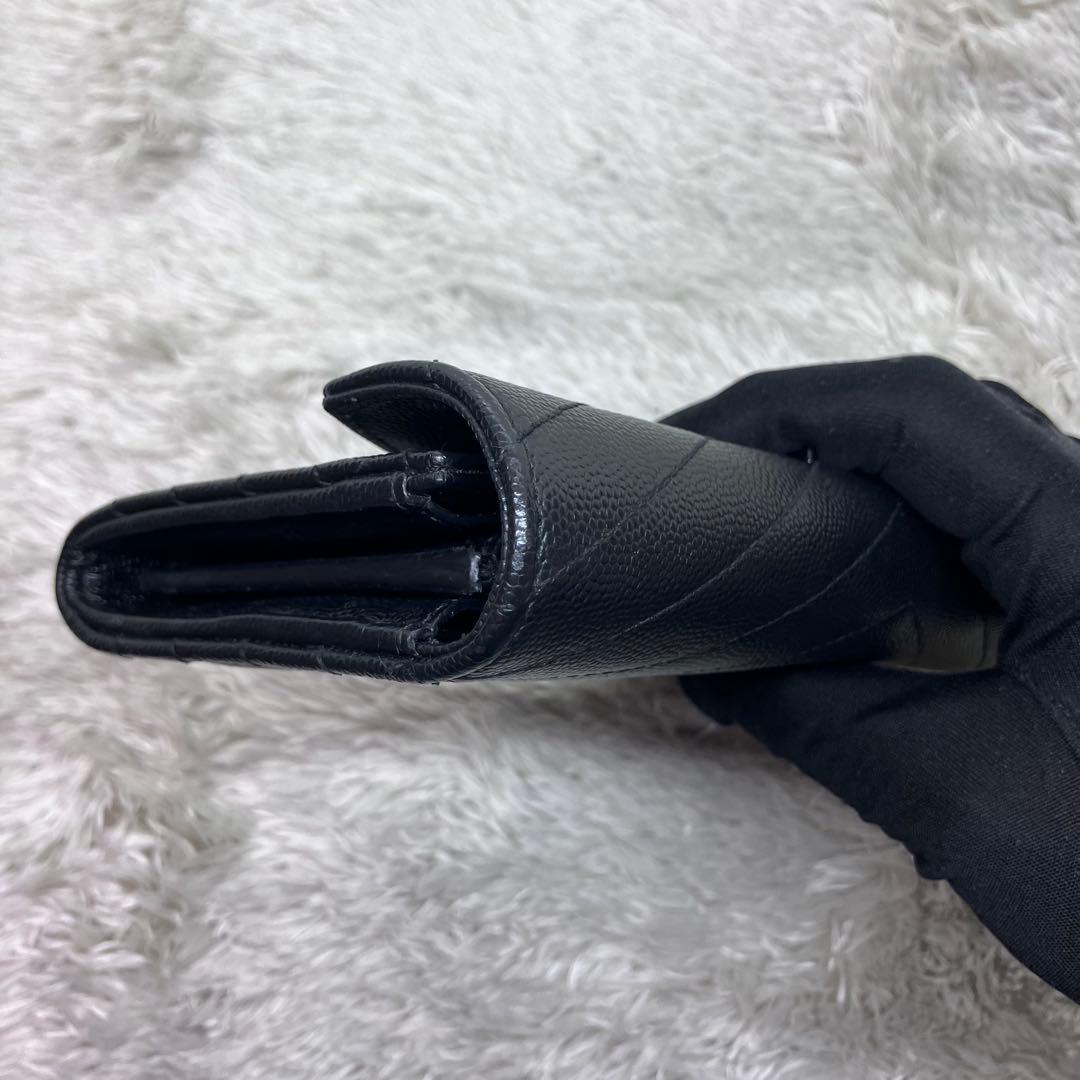 箱付き極美品✨サンローラン 長財布 キャビアスキン カサンドラロゴ ブラック