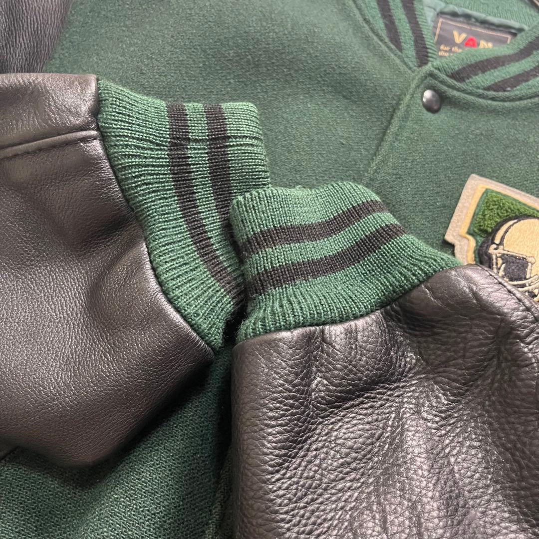 L/希少カラー✨ VAN JACKET スタジャン アーチロゴ 緑 牛革