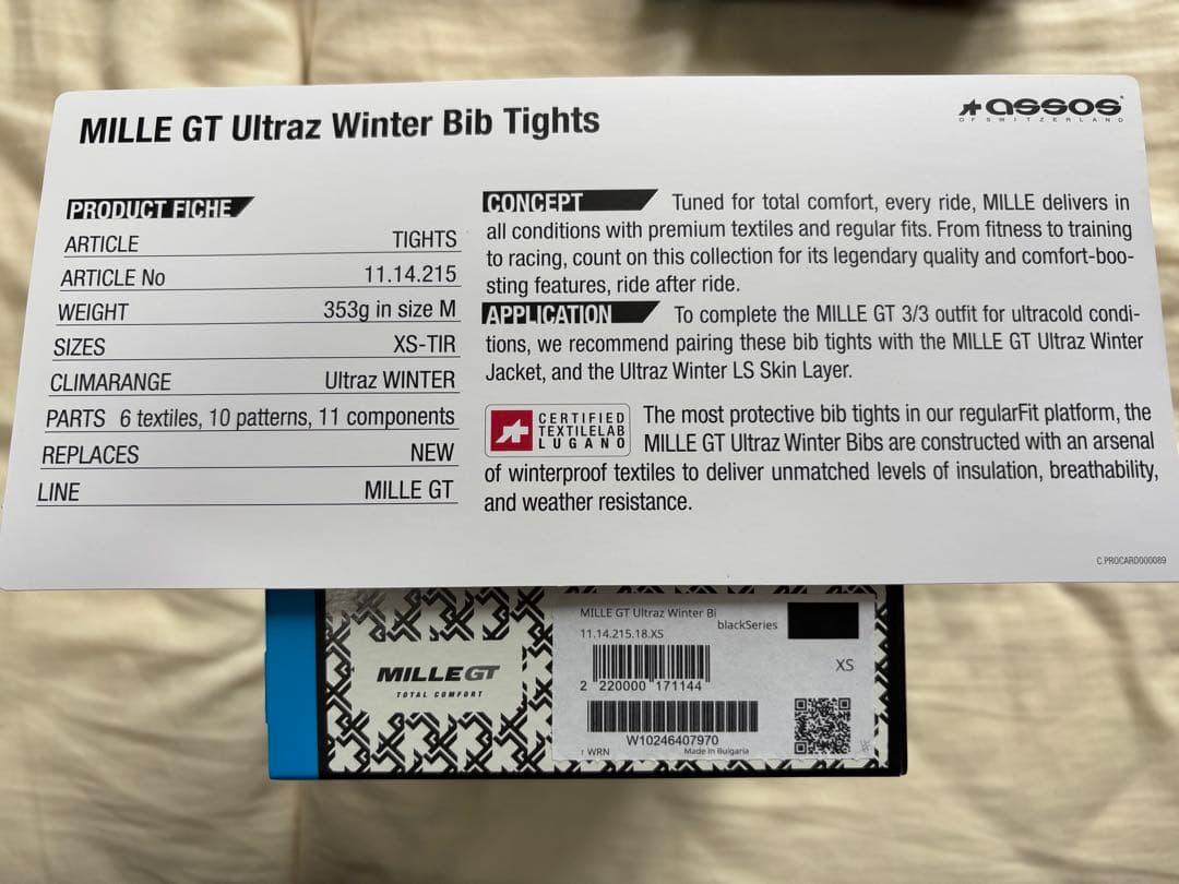 ウェア ASSOS MILLE GT Ultraz Winter BibTightsXS