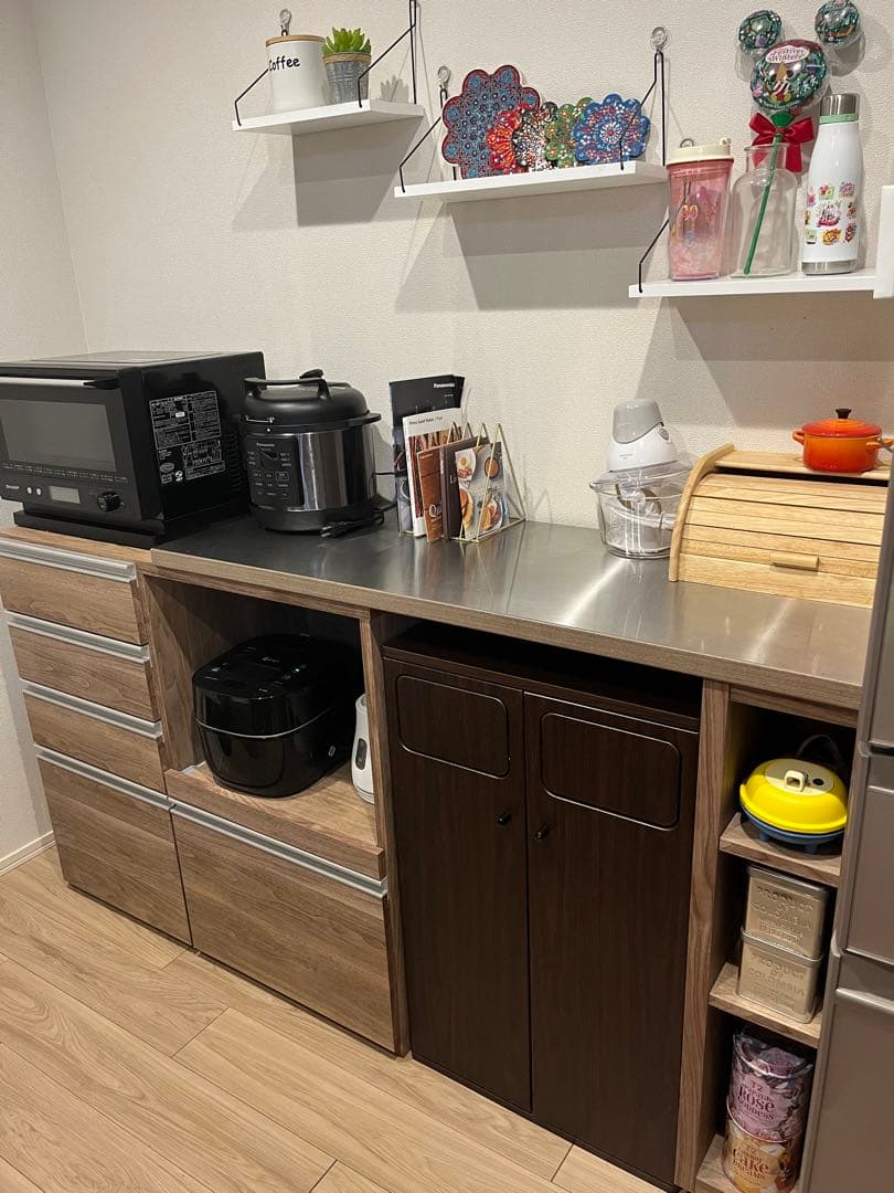 スライド式キッチンカウンター(色：オリジナルウォルナット)スライド式