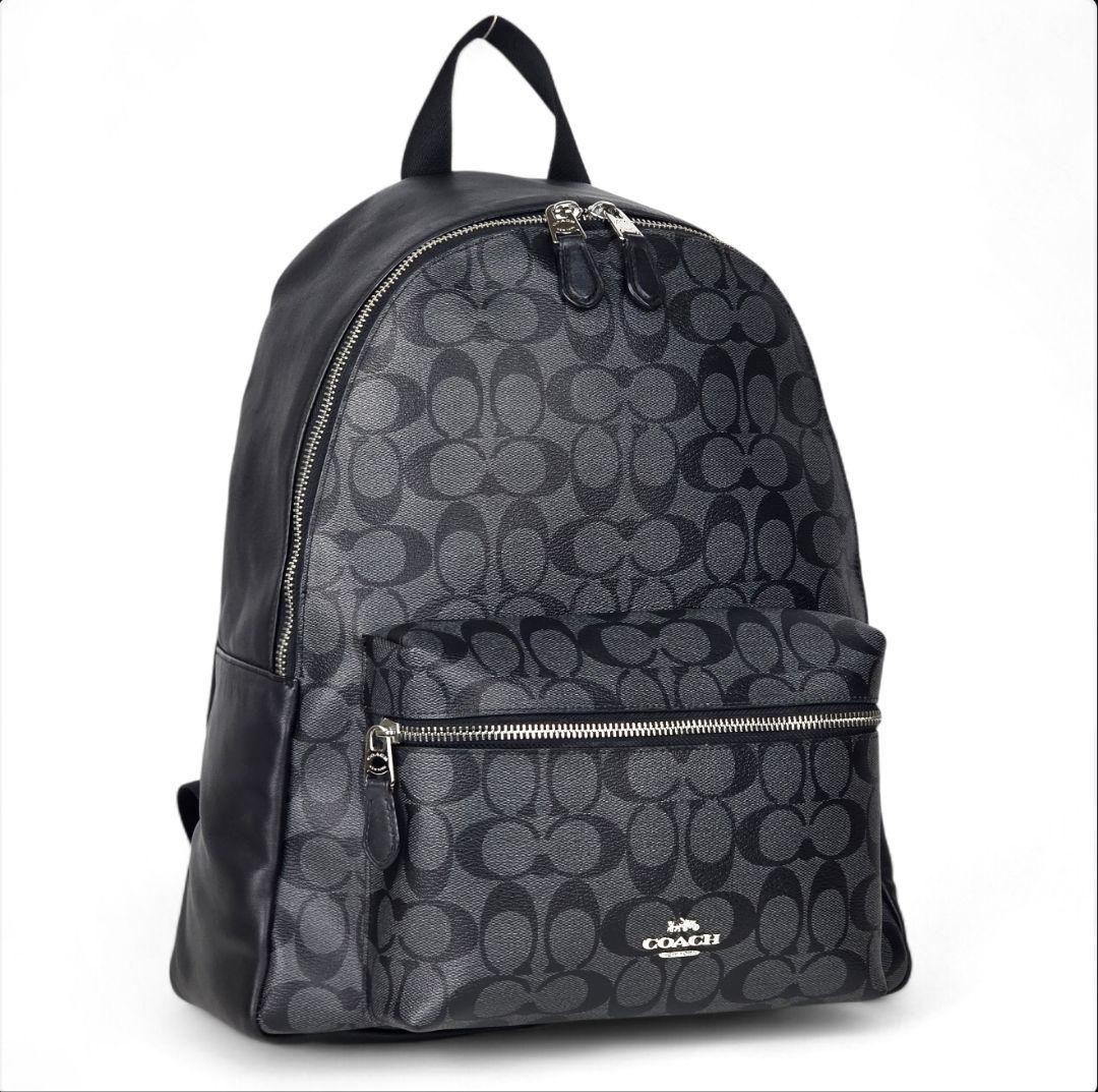 美品 コーチ シグネチャー PVC レザー バックパック リュックサック