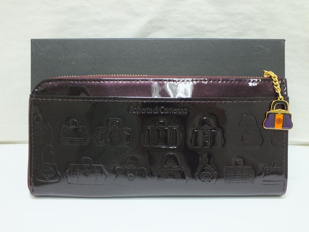 54 未使用 ロベルタディカメリーノ 長財布 パープル 紫 エナメル 箱