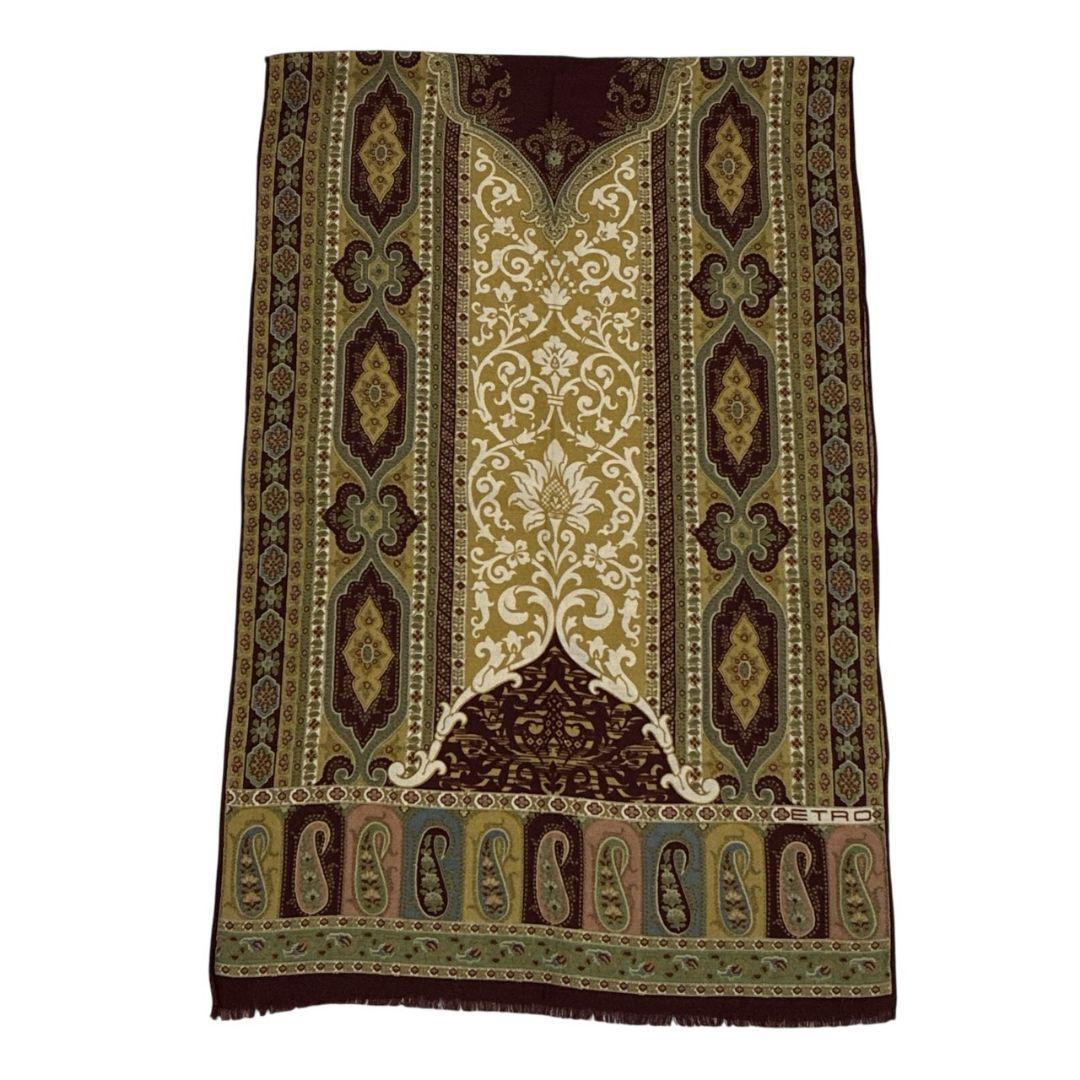 【美品】ETRO エトロ ペイズリー柄 ロゴ 大判ストール スカーフ