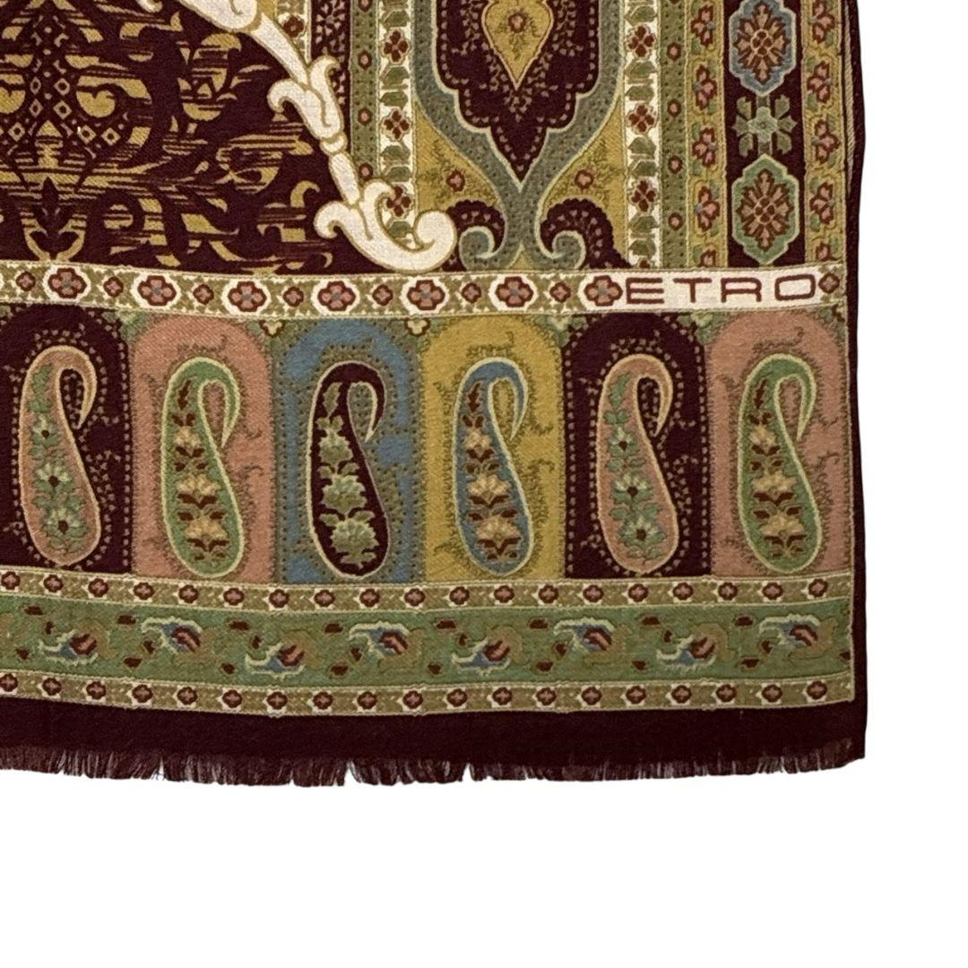 【美品】ETRO エトロ ペイズリー柄 ロゴ 大判ストール スカーフ