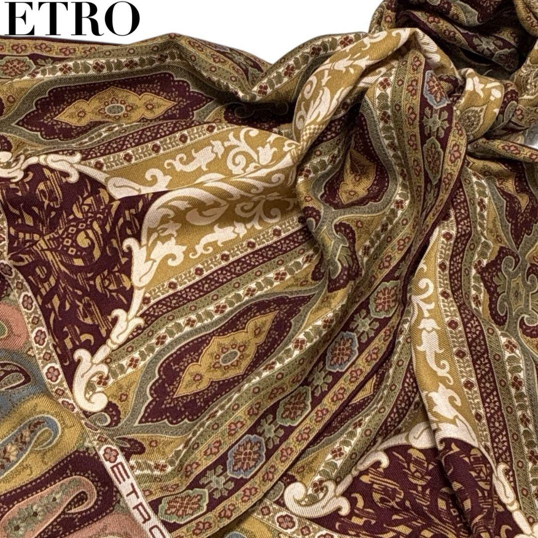 【美品】ETRO エトロ ペイズリー柄 ロゴ 大判ストール スカーフ