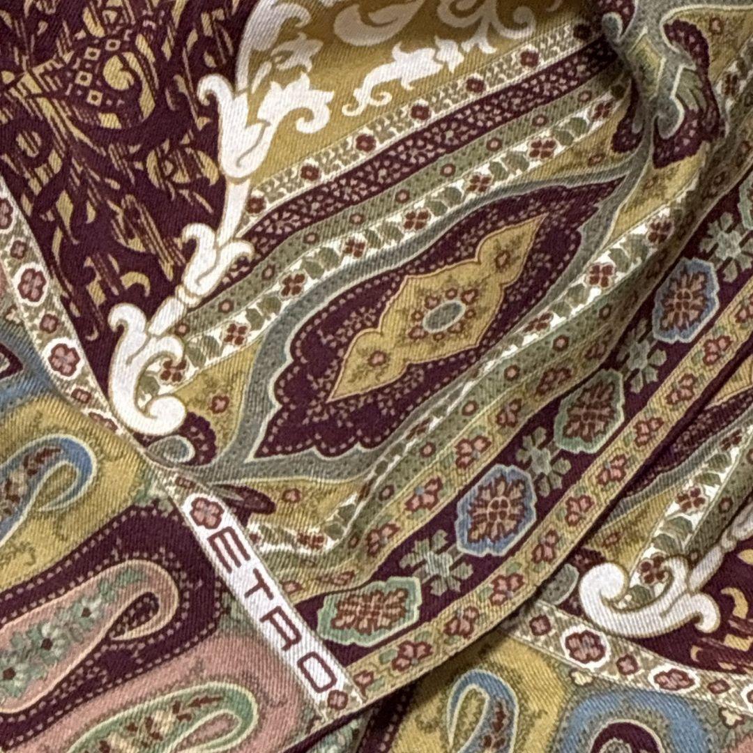 【美品】ETRO エトロ ペイズリー柄 ロゴ 大判ストール スカーフ
