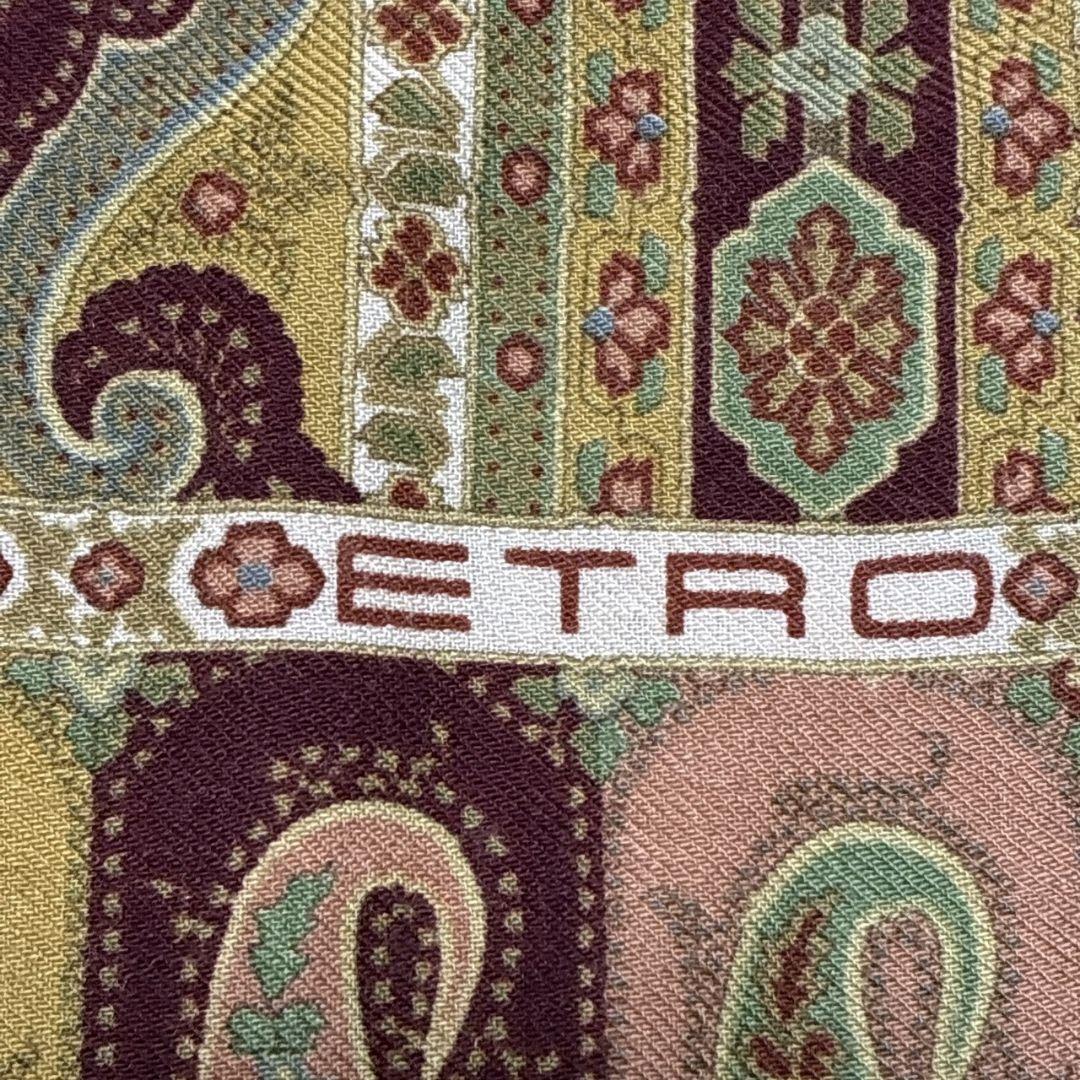 【美品】ETRO エトロ ペイズリー柄 ロゴ 大判ストール スカーフ