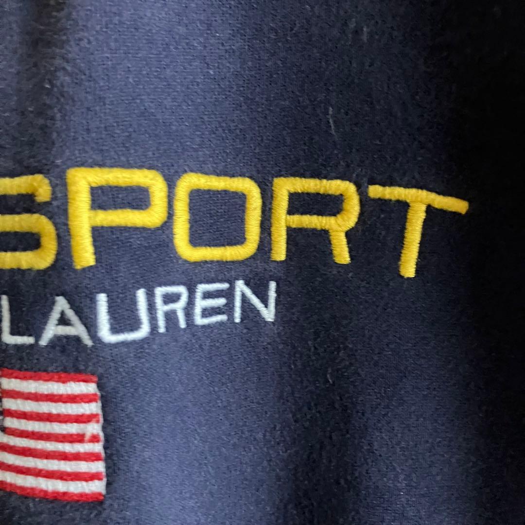 希少90's ポロスポーツ 星条旗刺繍ロゴ ハーフジップスウェット ネイビー L