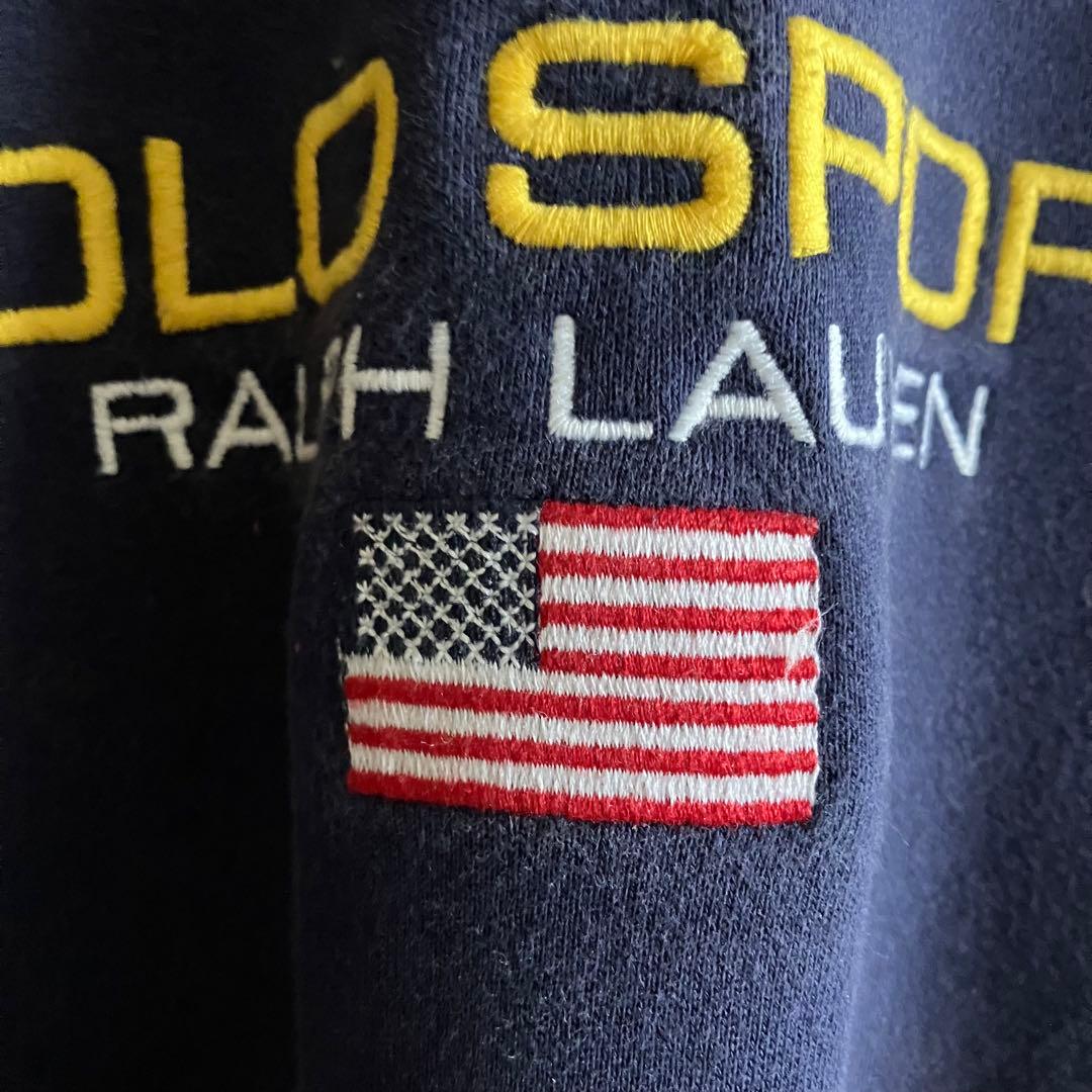 希少90's ポロスポーツ 星条旗刺繍ロゴ ハーフジップスウェット ネイビー L