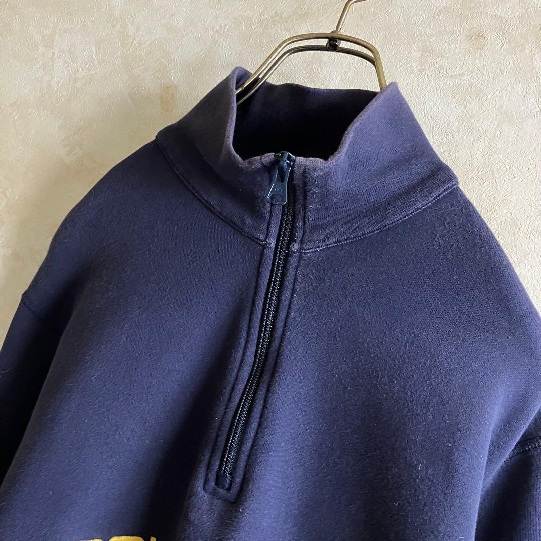 希少90's ポロスポーツ 星条旗刺繍ロゴ ハーフジップスウェット ネイビー L