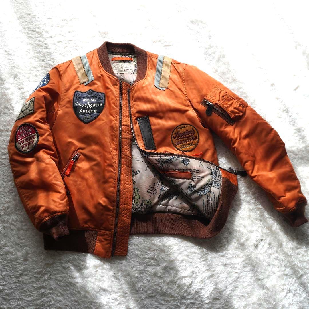 AVIREX XLリバーシブル MA-1 地図柄 オレンジ