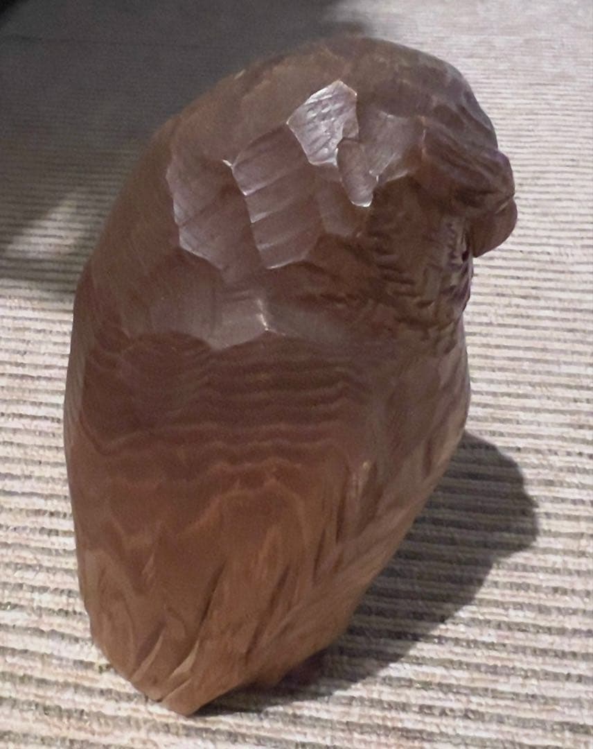 ※11/20迄【送料込 縁起物 希少逸品】函館 貞光作 フクロウ 木彫民藝彫刻品