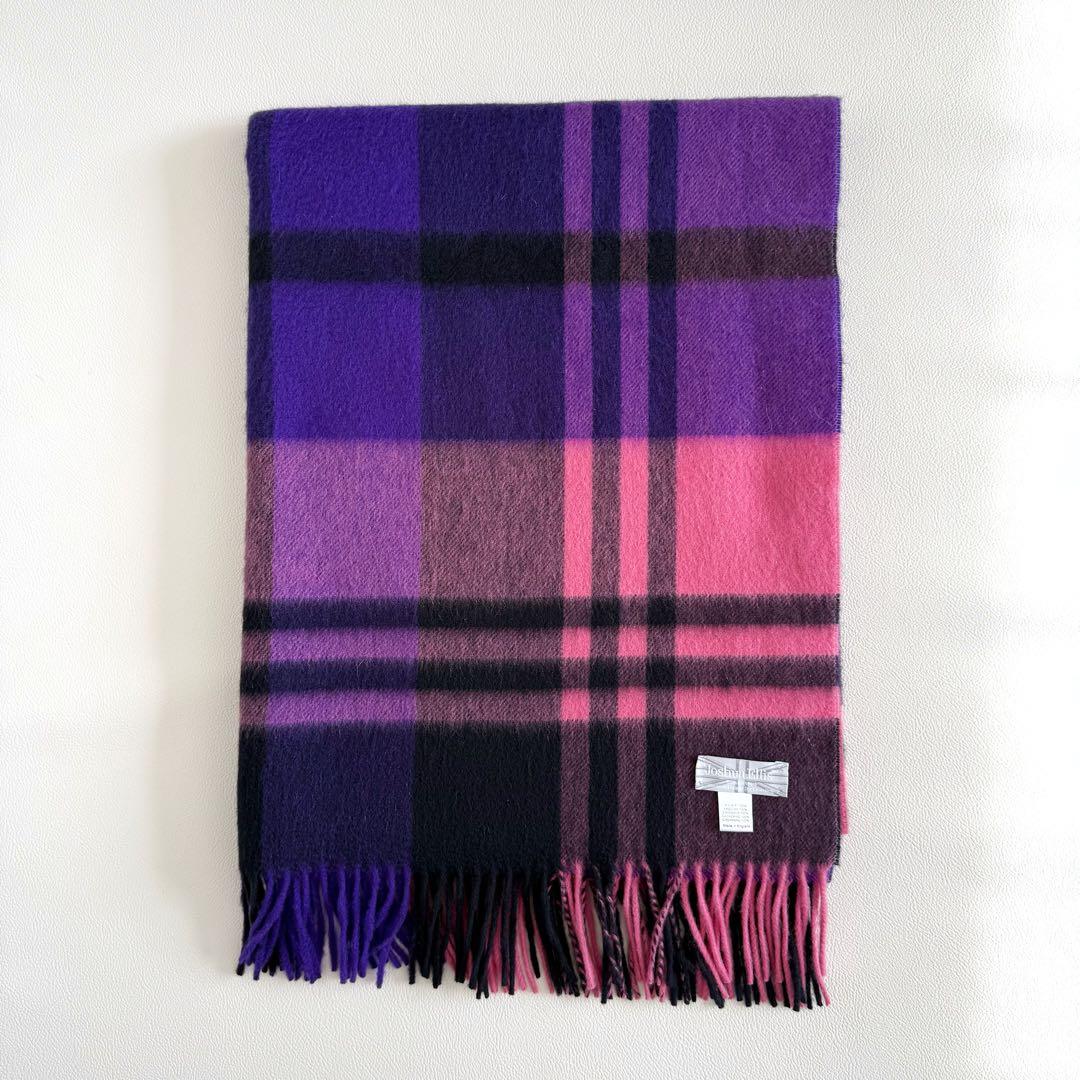 美品　ジョシュアエリス　大判　ストール　マフラー　カシミヤ　ピンク　チェック