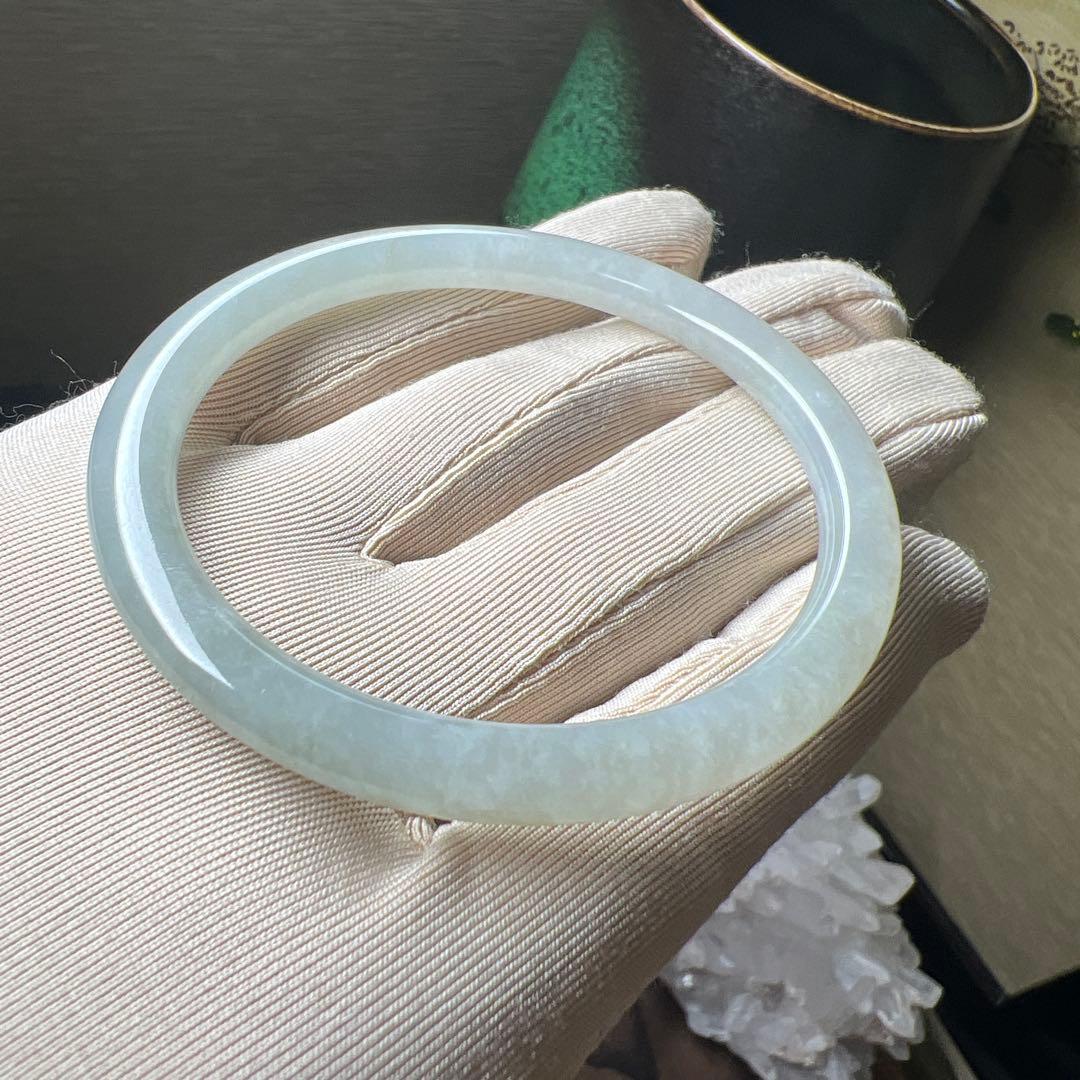 本翡翠、入門用、 氷種細身バングル　〜54