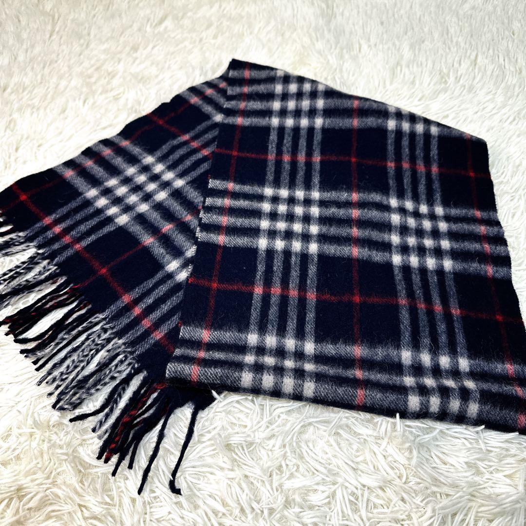 BURBERRY マフラー　カシミヤ100% ノバチェック 紺色系 希少色