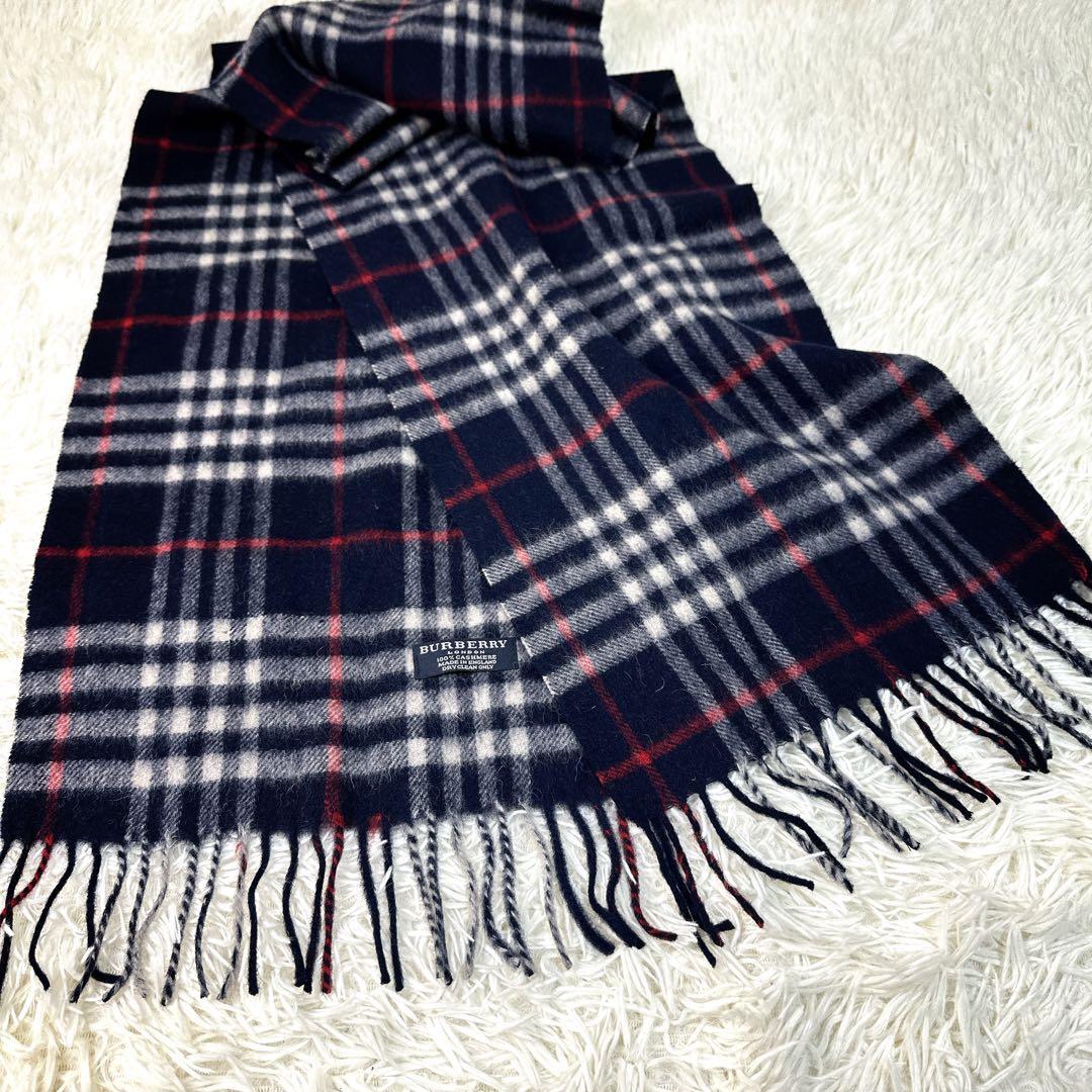 BURBERRY マフラー　カシミヤ100% ノバチェック 紺色系 希少色