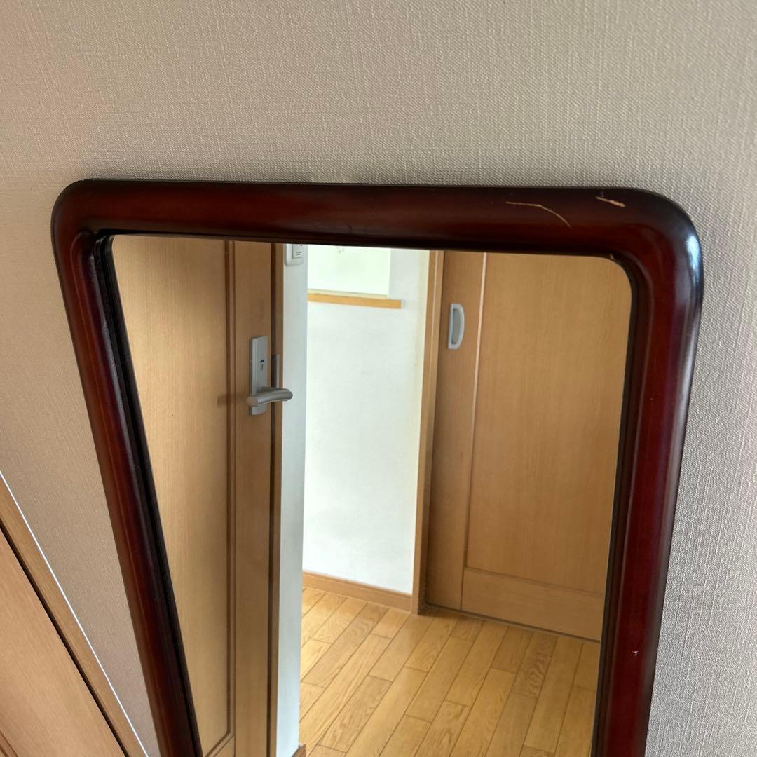 昭和レトロ！ヴィンテージ！　姿見鏡　木製フレーム　日本製　壁掛け金具付き