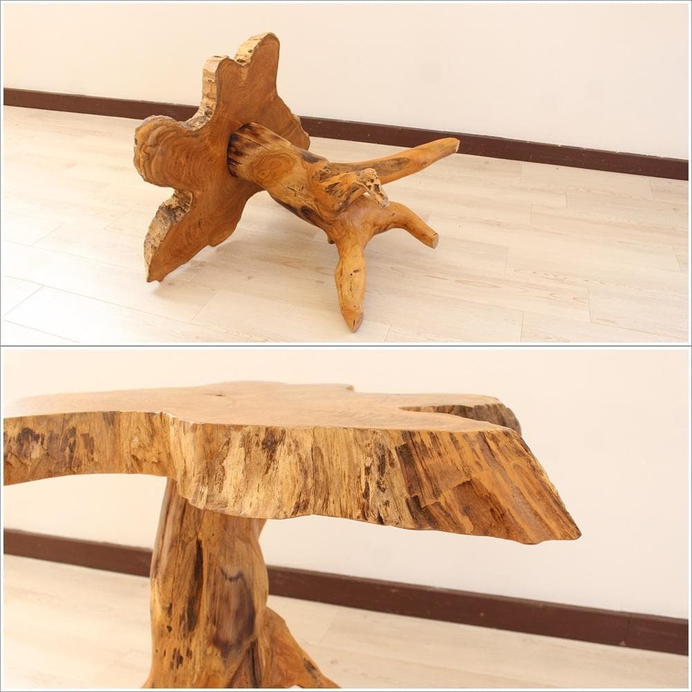 在庫処分 1点もの 木製 テーブル チーク材 天然木 一枚板 切り株 根