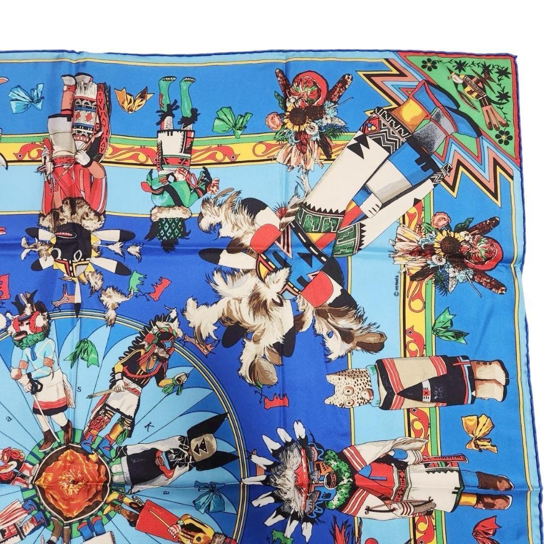 【希少 廃版】エルメス 大判スカーフ《カチナ》カレ90 ポピ族 インディアン