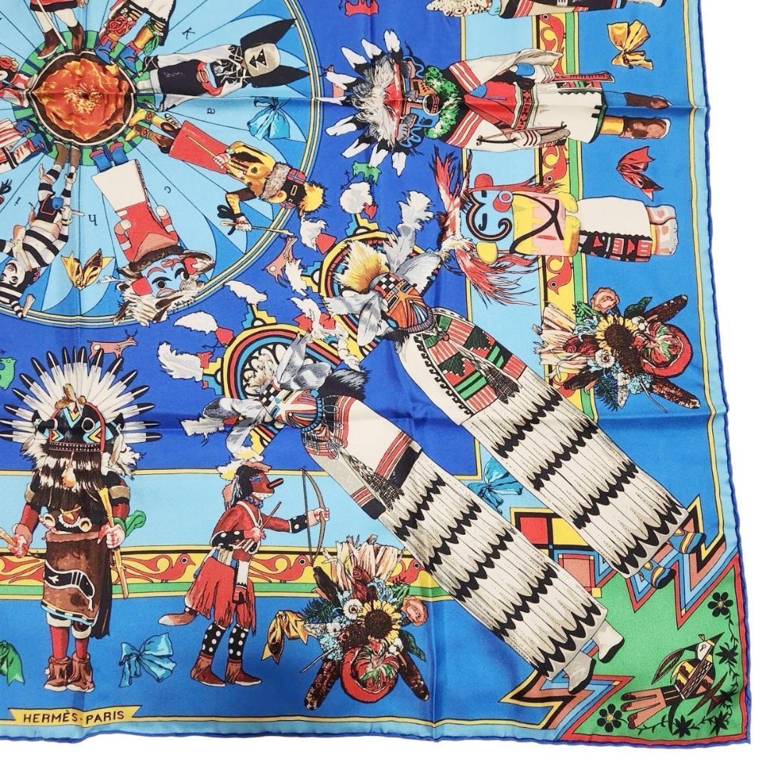 【希少 廃版】エルメス 大判スカーフ《カチナ》カレ90 ポピ族 インディアン