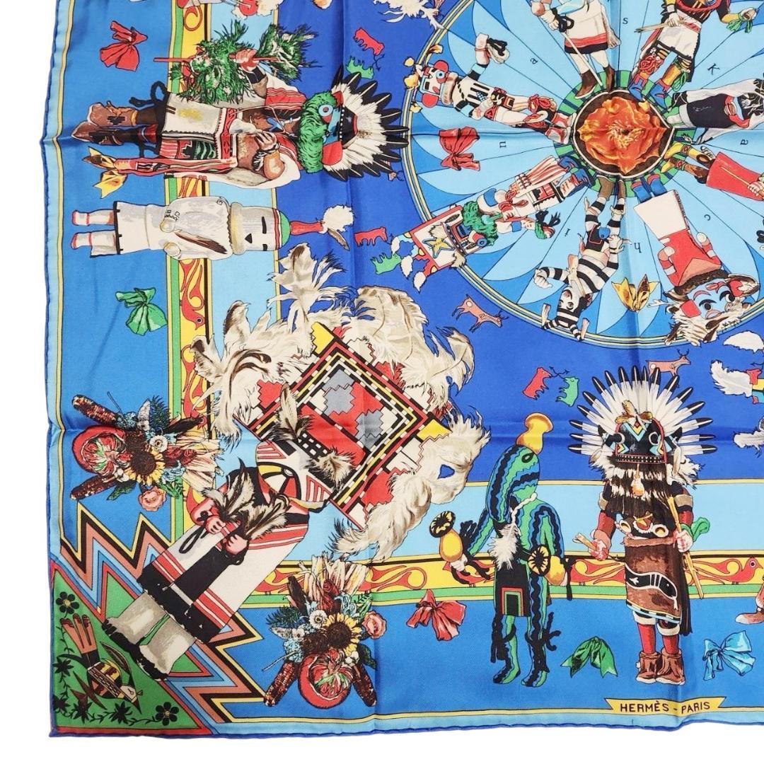 【希少 廃版】エルメス 大判スカーフ《カチナ》カレ90 ポピ族 インディアン