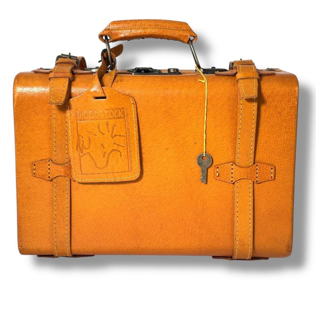 【極美品】スヌーピー　トランクケース　ハンドバッグ　レザー　革　金具　鍵付き