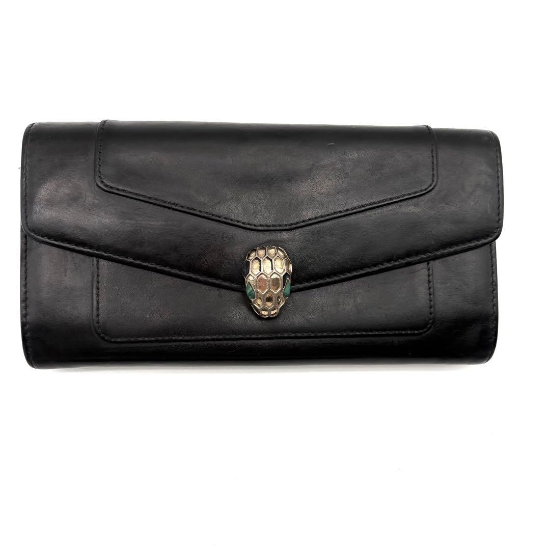 BVLGARI　長財布　セルペンティ　二つ折り　スネーク　黒　レザー　パイソン