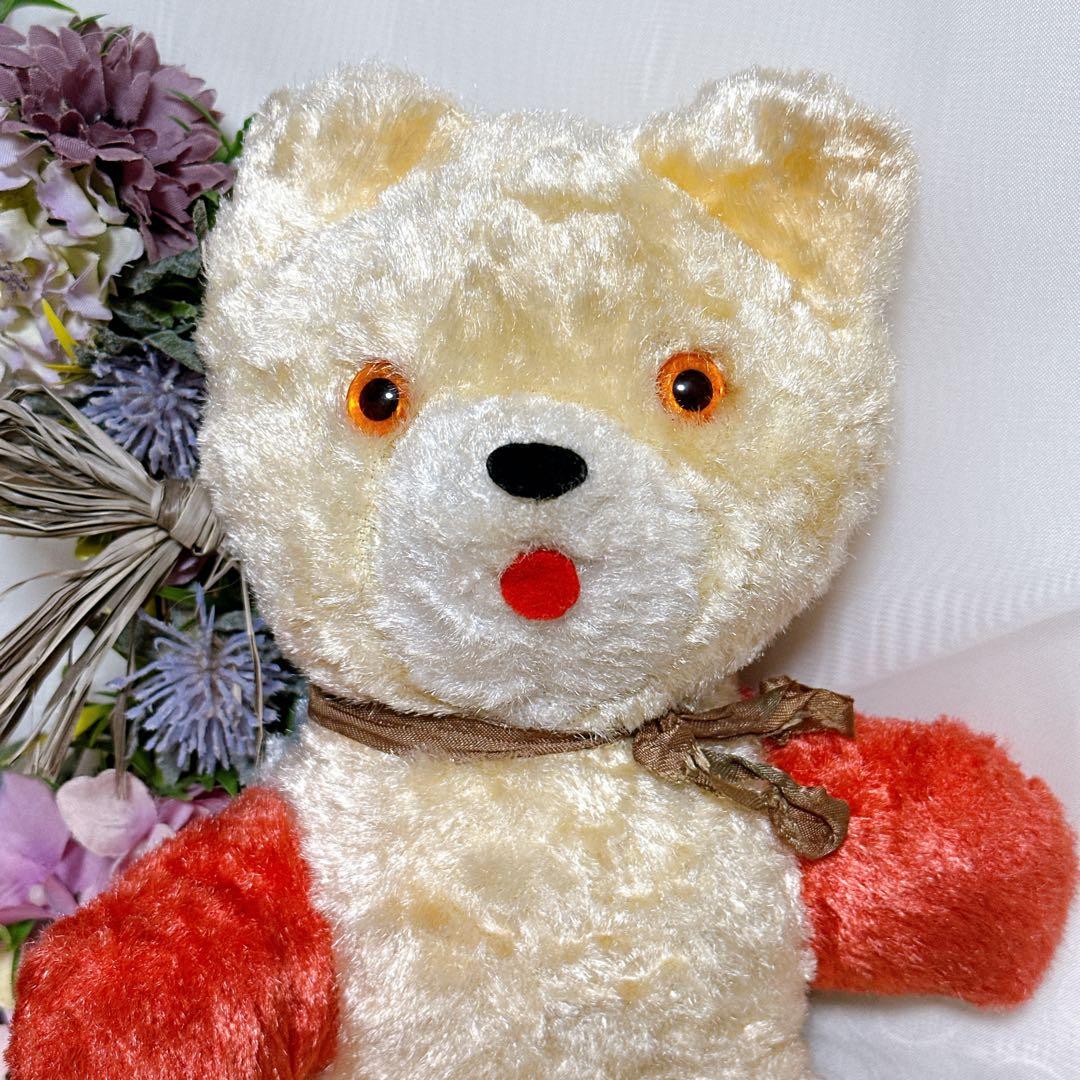 ✨美✨❤️激レアなカラフルアンティークベア❤️赤　水色　白　ビンテージテディベア