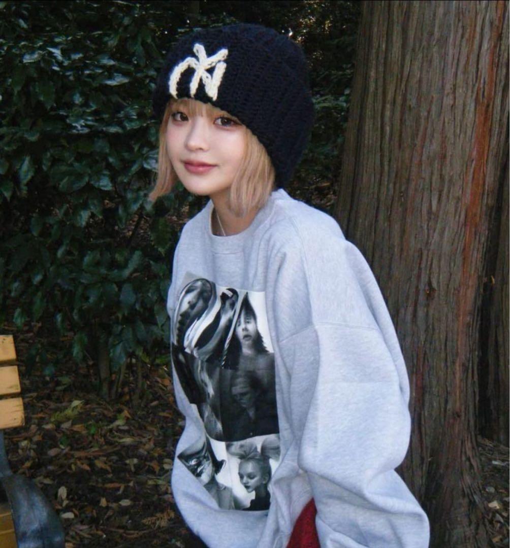 Anri NY beanie (navy) ビーニー ニット帽 手編み ブラウン