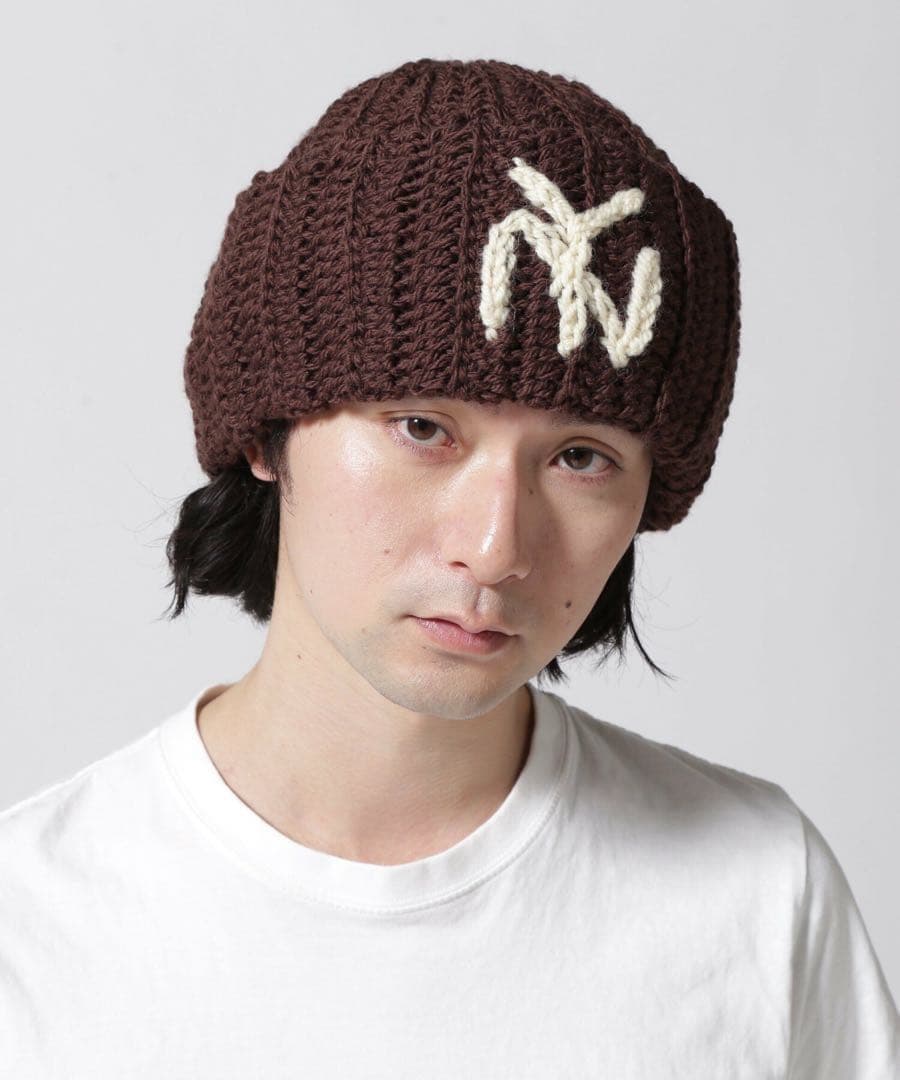 Anri NY beanie (navy) ビーニー ニット帽 手編み ブラウン