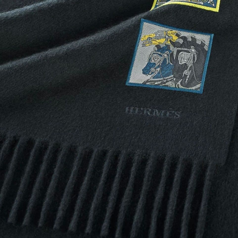 未使用【エルメス】現行品　カシミヤ　マフラー 《バッジ・ソワ》マリン