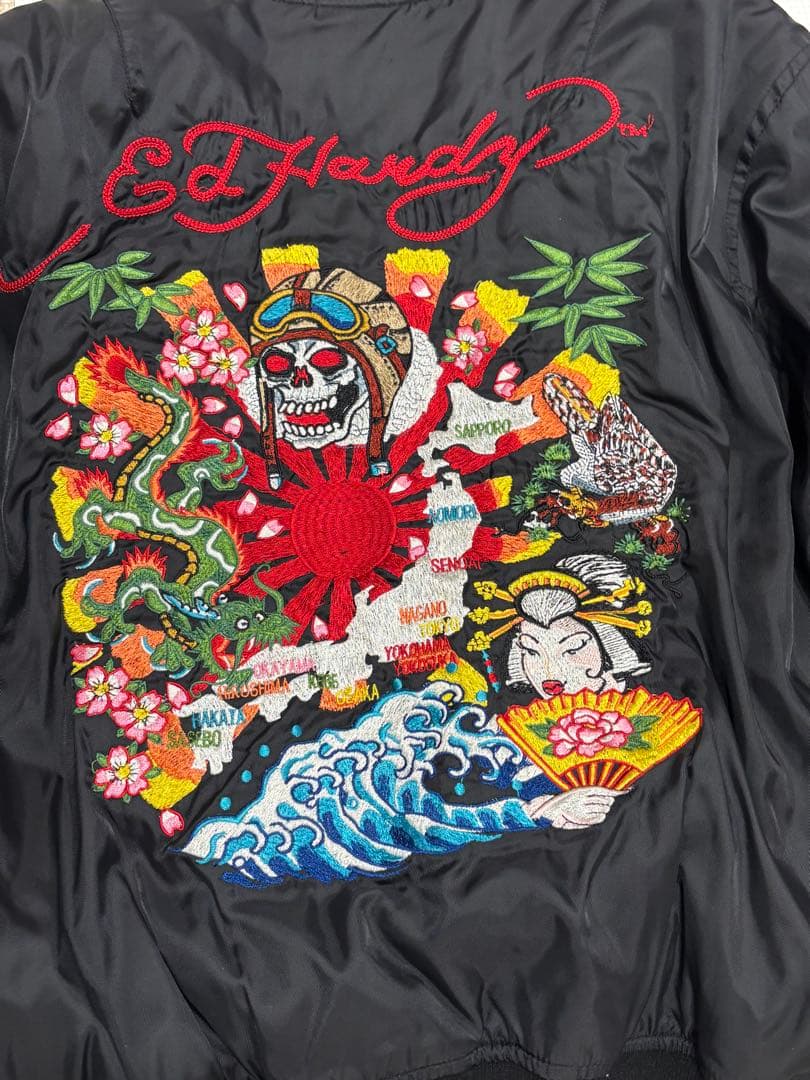 Ed Hardy MA-1 リバーシブルブルゾン M 刺繍　Y2K