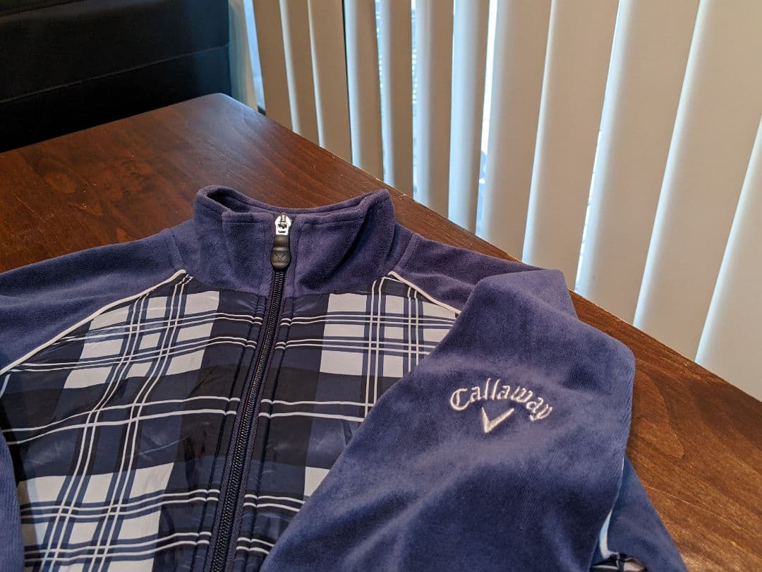 キャロウェイ　ベロア　異素材　切替　ジップ　ジャケット　チェック　ゴルフ　ウェア