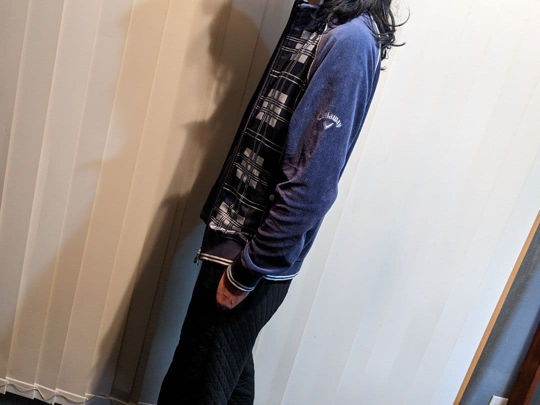 キャロウェイ　ベロア　異素材　切替　ジップ　ジャケット　チェック　ゴルフ　ウェア