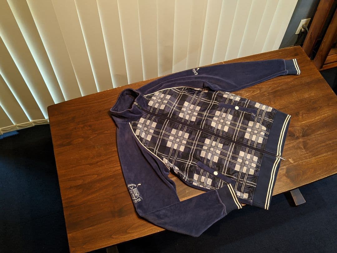 キャロウェイ　ベロア　異素材　切替　ジップ　ジャケット　チェック　ゴルフ　ウェア